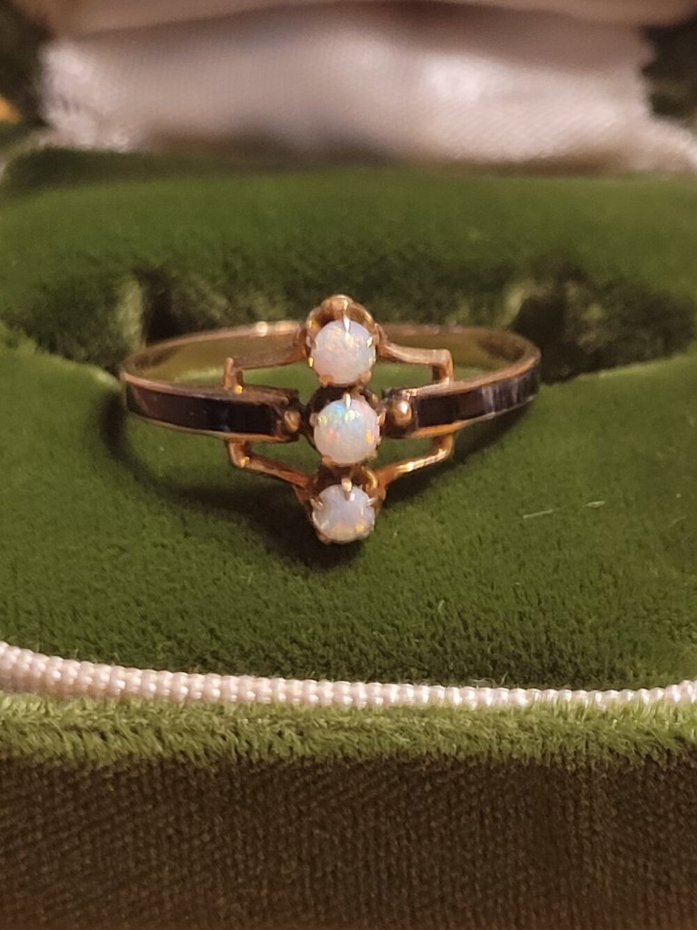 Antique Opal Gold Ring Black Enamel 10k Ostby Barton October Birthstone